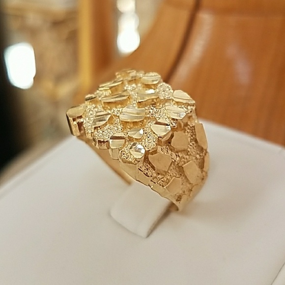 10k Real Gold  Men's Nugget Ring 14mm - Picture 6 of 8