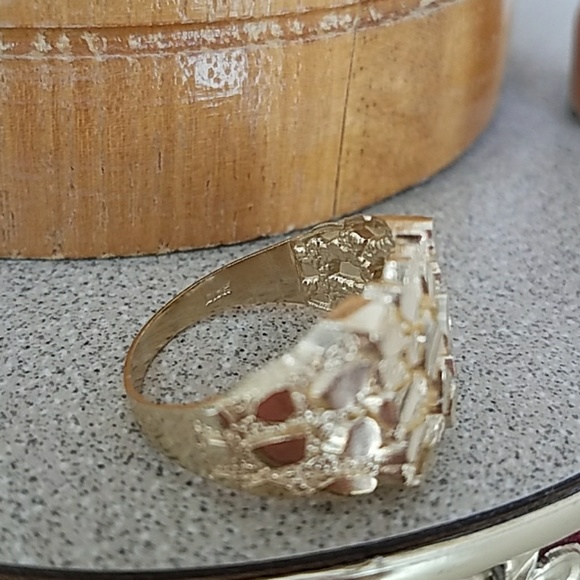 10k Real Gold  Men's Nugget Ring 14mm - Picture 7 of 8