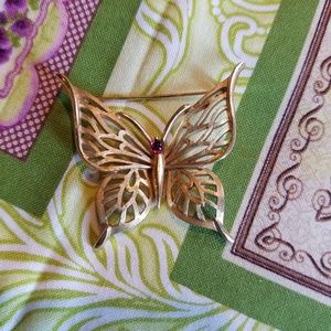 Crown Trifari gold tone Butterfly Brooch