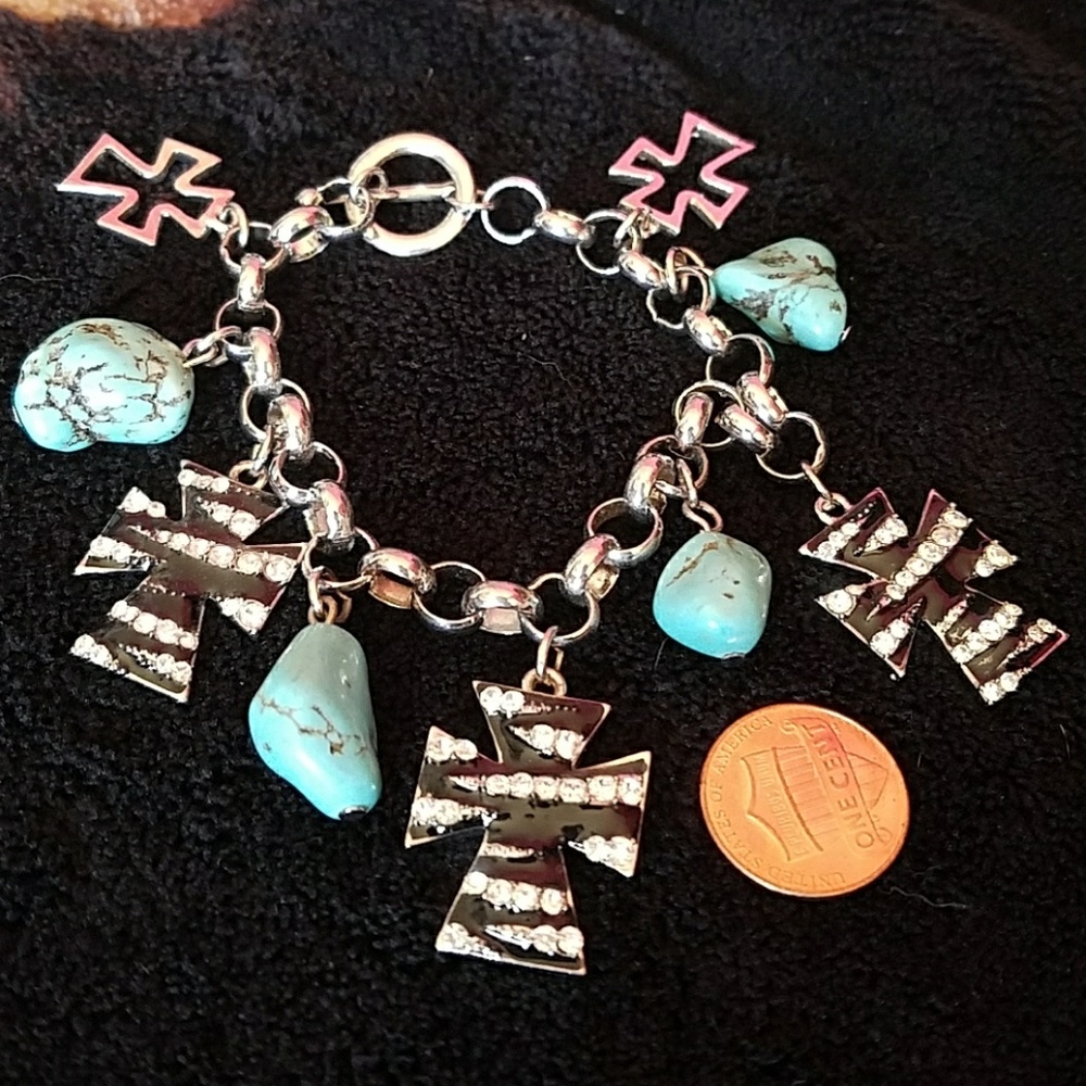 Zebra print cross w/ turquoise rocks
