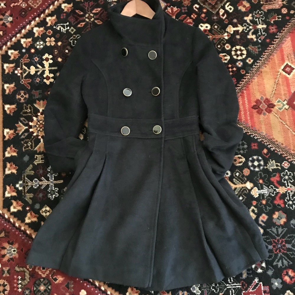 Navy Coat with Black Gold Trim Buttons