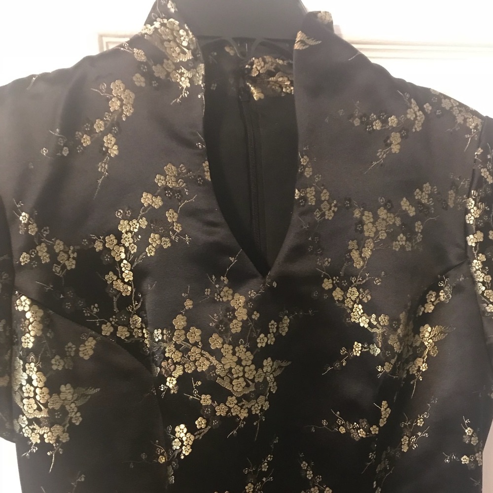 One of a kind black and gold real silk dress