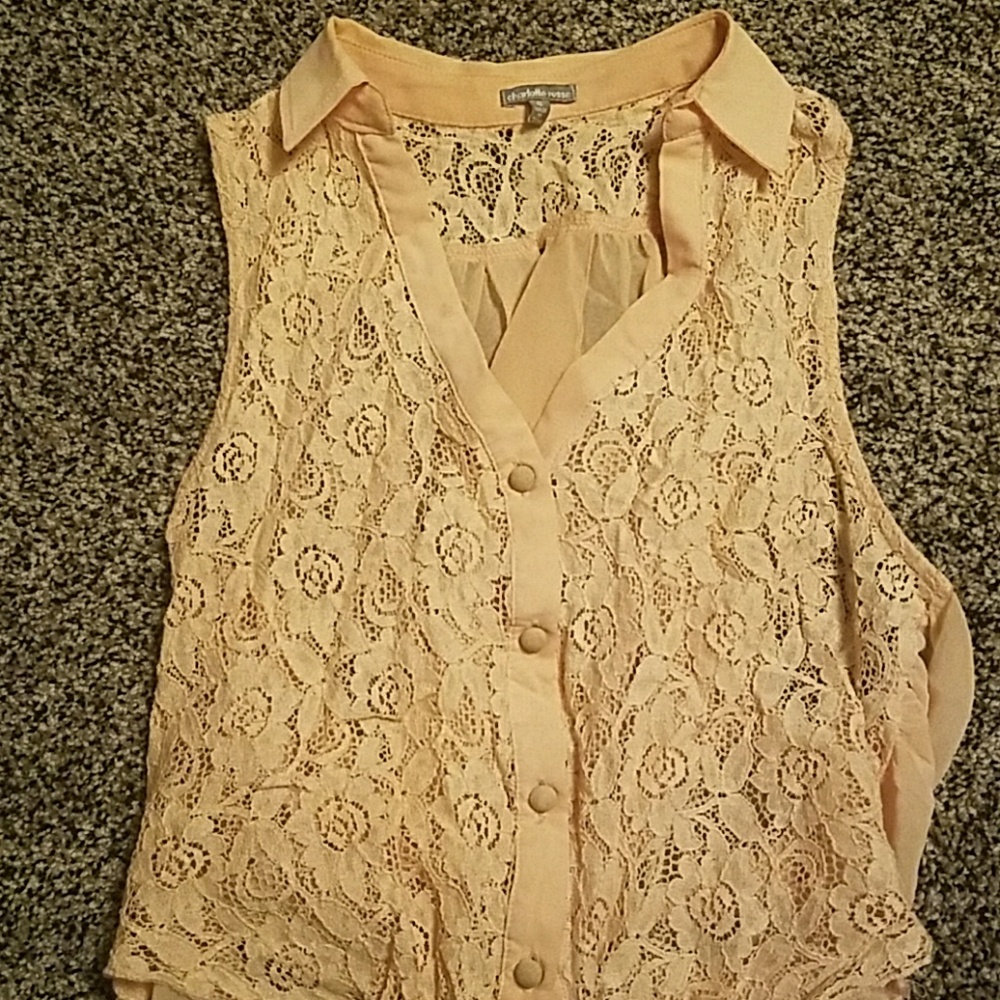 Button up lace tank top