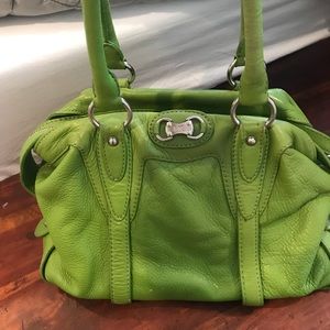 Michael Kors green satchel bag leather