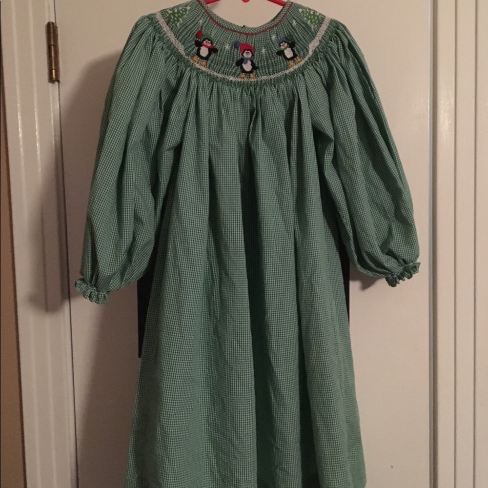 Green gingham Holiday smock bishop dress