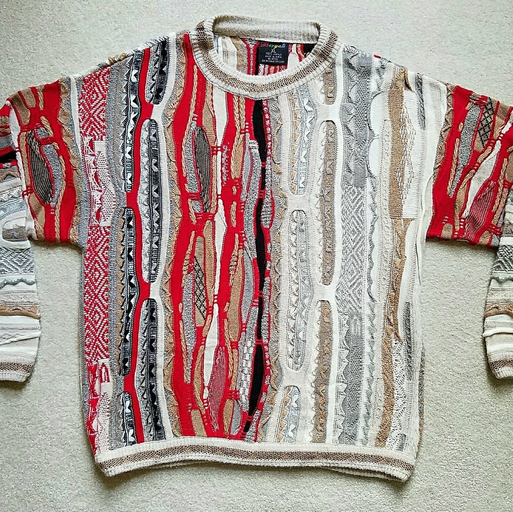 BERGATI Crewneck Acrylic Knit Sweater Cosby 90s