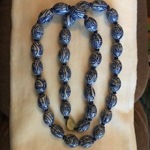 Blue glass bead necklace