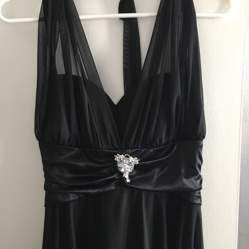 Black halter top style formal dress