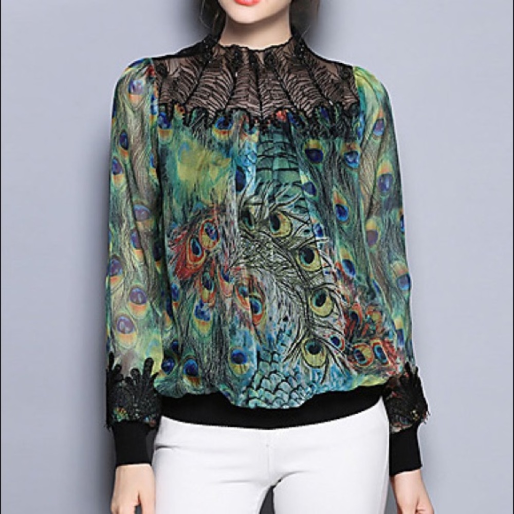 Lace Peacock Print Blouse