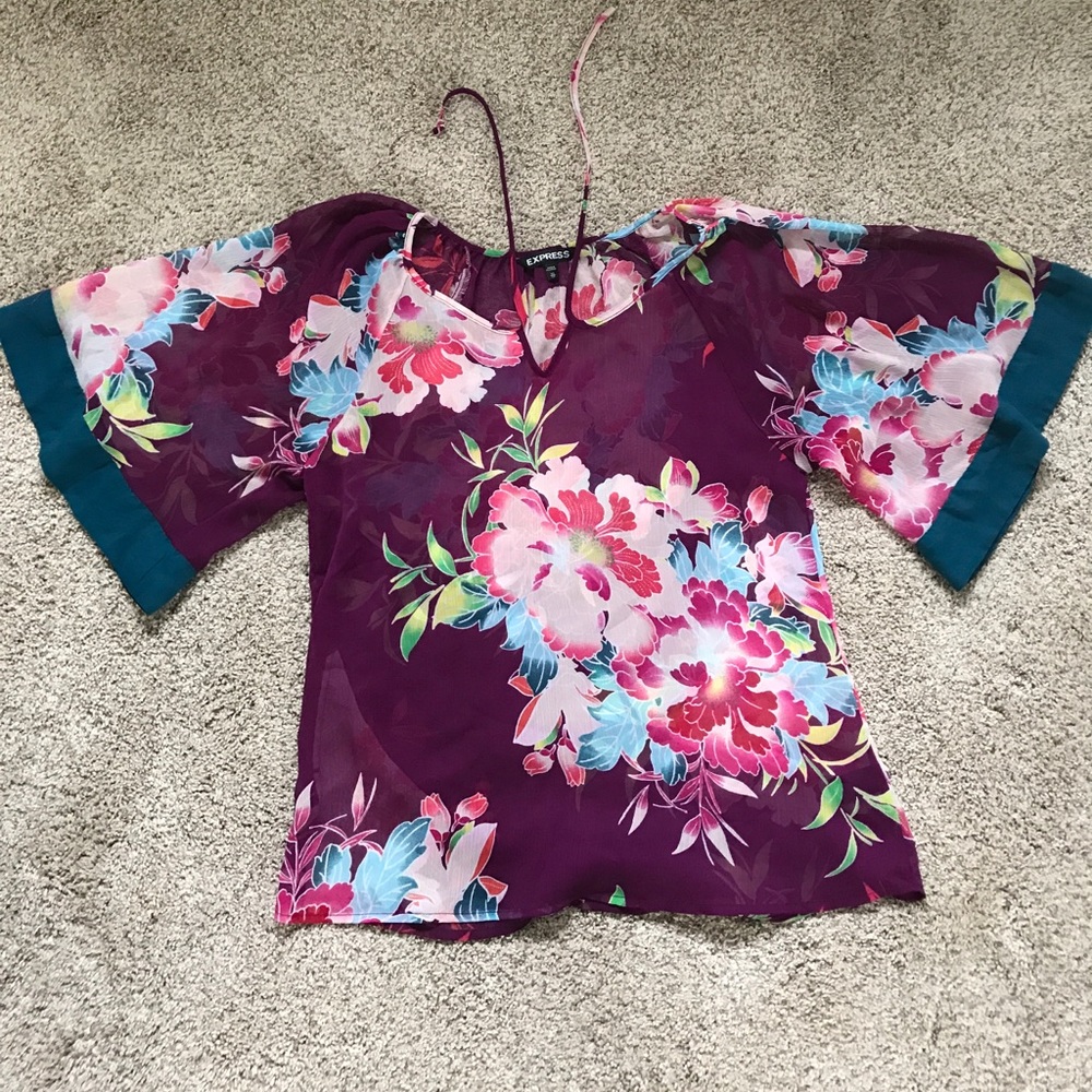 Express XS floral sheer blouse.