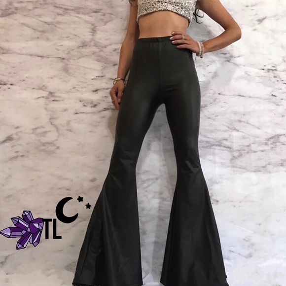 faux leather bell bottom pants