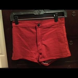 Red high wasted shorts