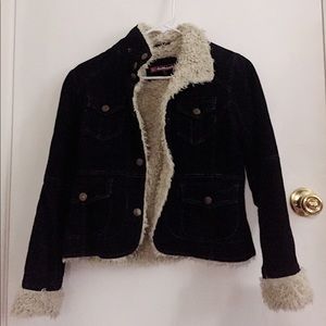 black corduroy fur jacket