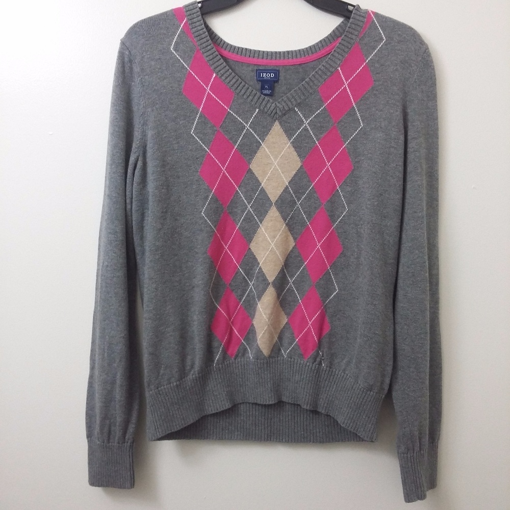 Izod V-Neck Sweater Argyle Design