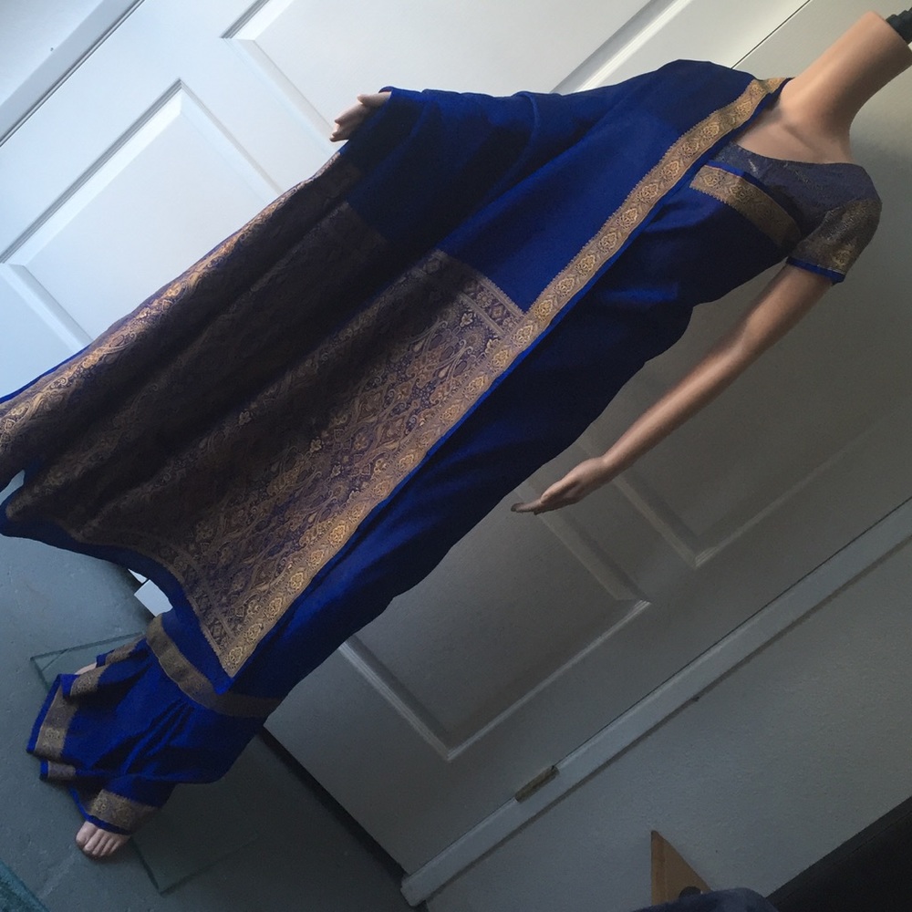 Beautiful royal blue silk Indian Sari
