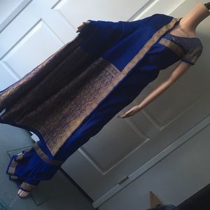 Beautiful royal blue silk Indian Sari