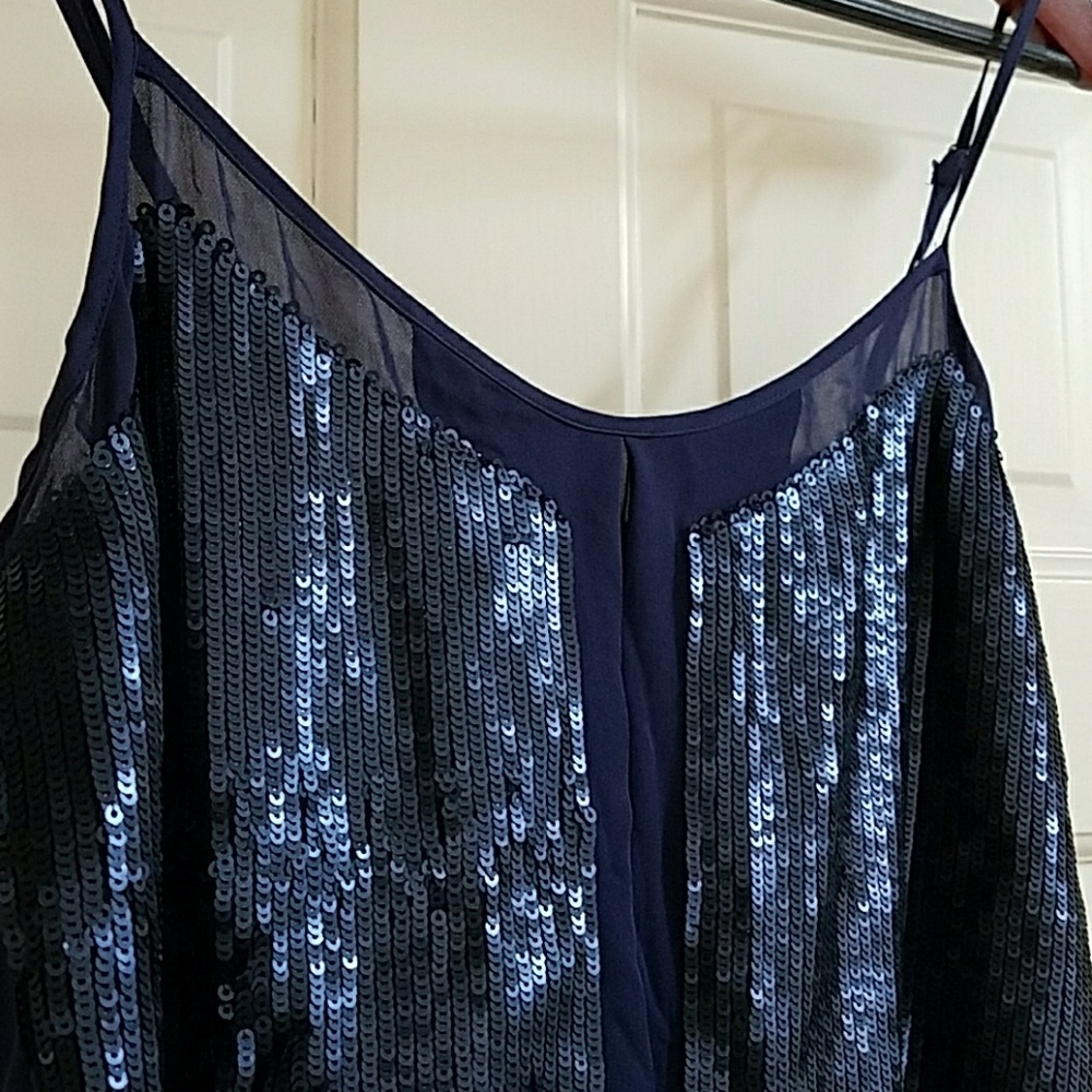 Madison Marcus navy sequin silk tank