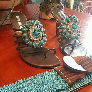 Beautiful Unique turquoise dress shoe sandals😘😘