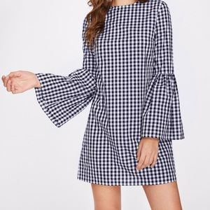 Exaggerated bell sleeve gingham dress