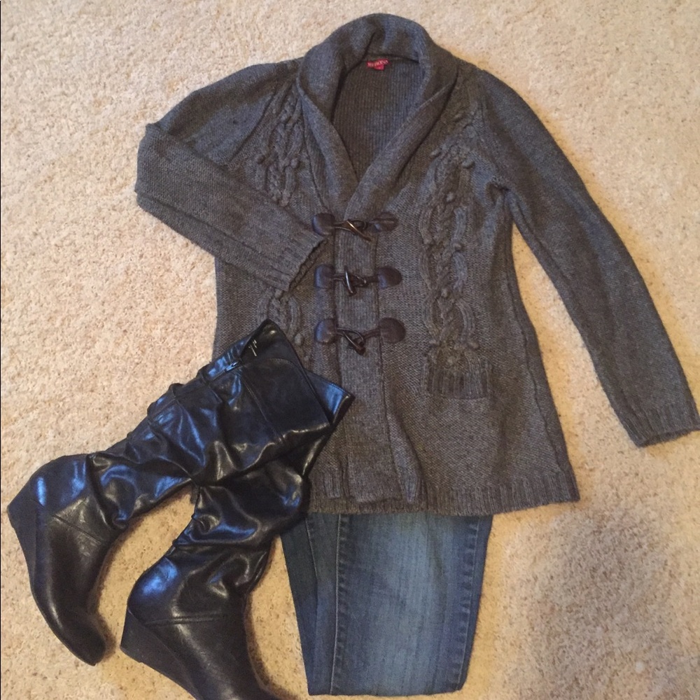Gray cardigan sweater
