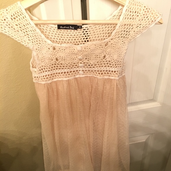 Creme Crochet Top with Sheer Sz M - Picture 2 of 8
