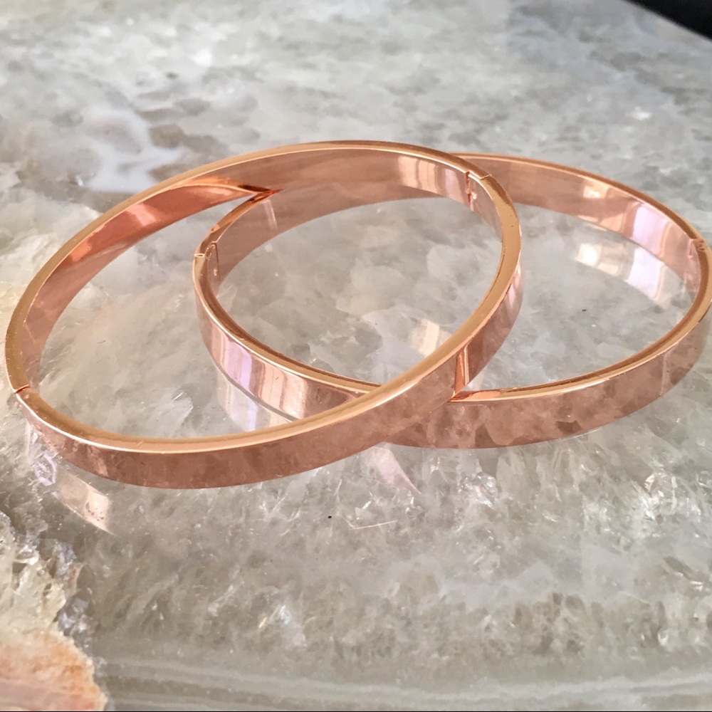 18K Rose Gold Stackable Cuff Bangle Bracelet - Picture 2 of 6
