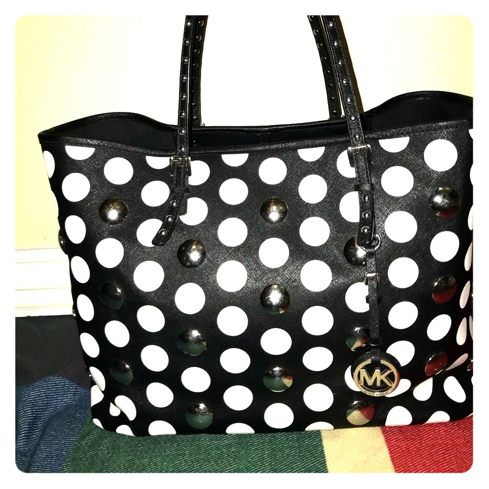 Michael Kors Travel Dot-Stud Tote Black/White