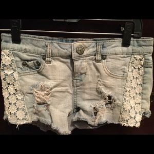 Blue distressed washed denim short shorts