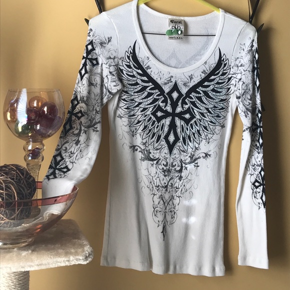 Vocal Tops - Vocal Ribbed Jeweled Long Sleeve Tee