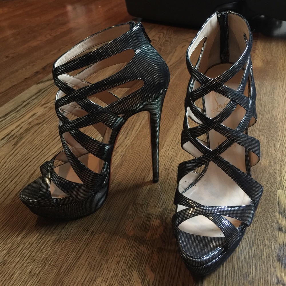 Christian Louboutin Balota 150 Suede Silver Heels