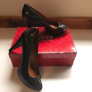 Guess Dark Brown Peep Toe Heels