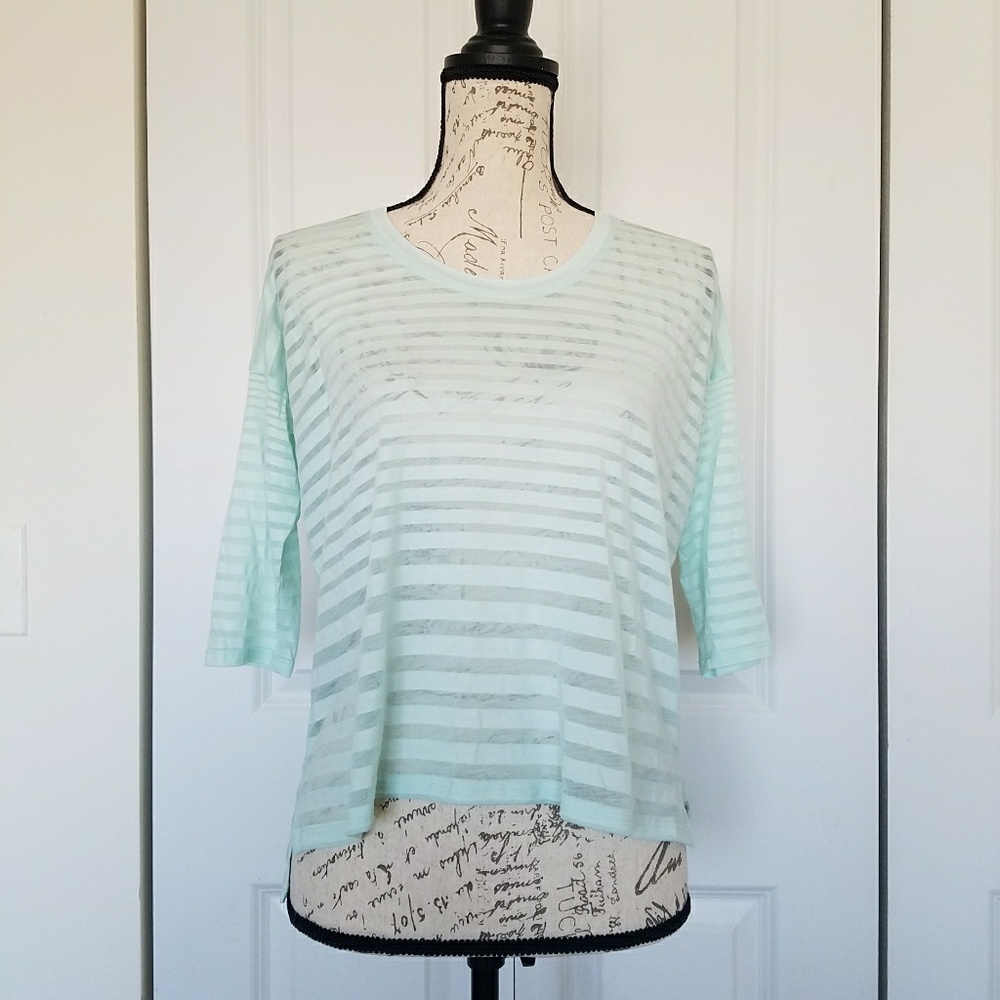 Club Monaco 3/4 Sleeve Striped Top, Sea Foam Green