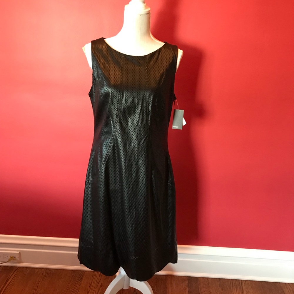 Muse Perforated Faux Blk Leather Dress 12