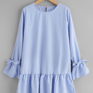 ASOS fluted sleeve tiered hem gingham dress