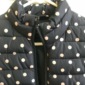 Navy and Petal Pink Polka Dot Puffer Vest
