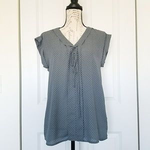 Pleione Cap Sleeve Lace Up Front Pleat Blouse, XS