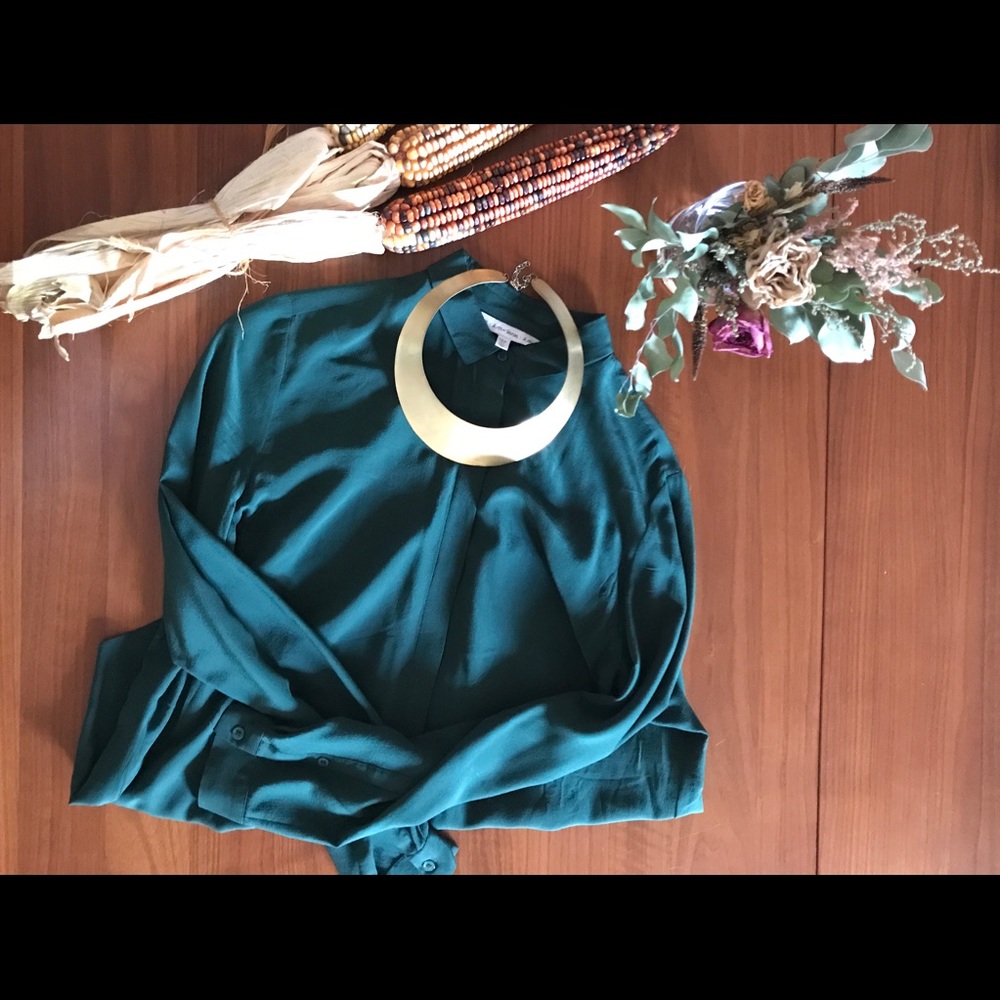 Hunter Green silk & Other Stories shirt