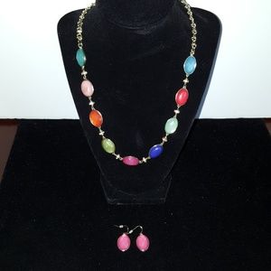 Multicolored gold tone necklace and earring set