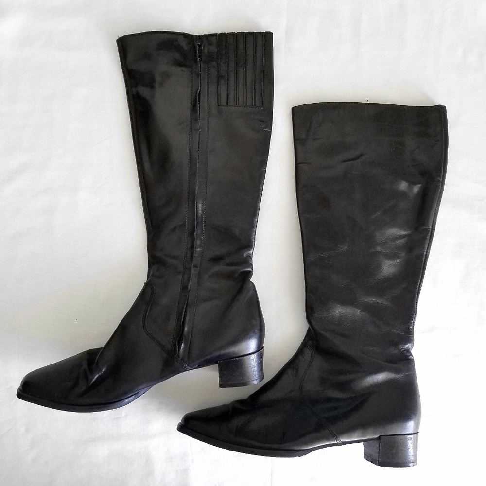 🔥Nordstrom Amalfi Black Leather Knee Riding Boots - Picture 1 of 5