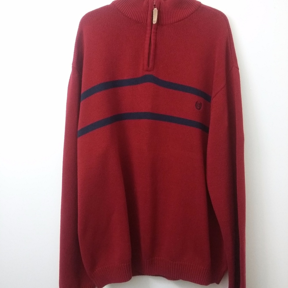 CHAPS Red/Navy Striped Quarter Zip Pullover XXL