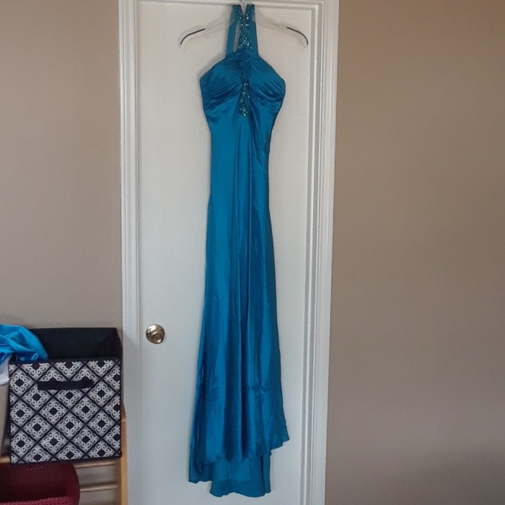Aidan Mattox long Blue Beaded Formal Dress prom