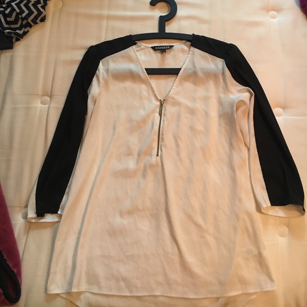Silk color block blouse with zipper