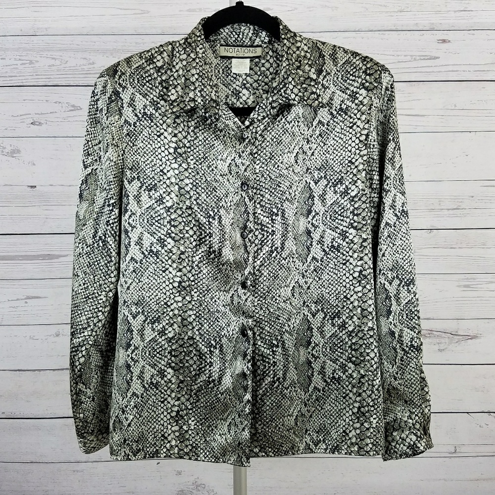 Notations Snake Skin Print LS Button-down Blouse