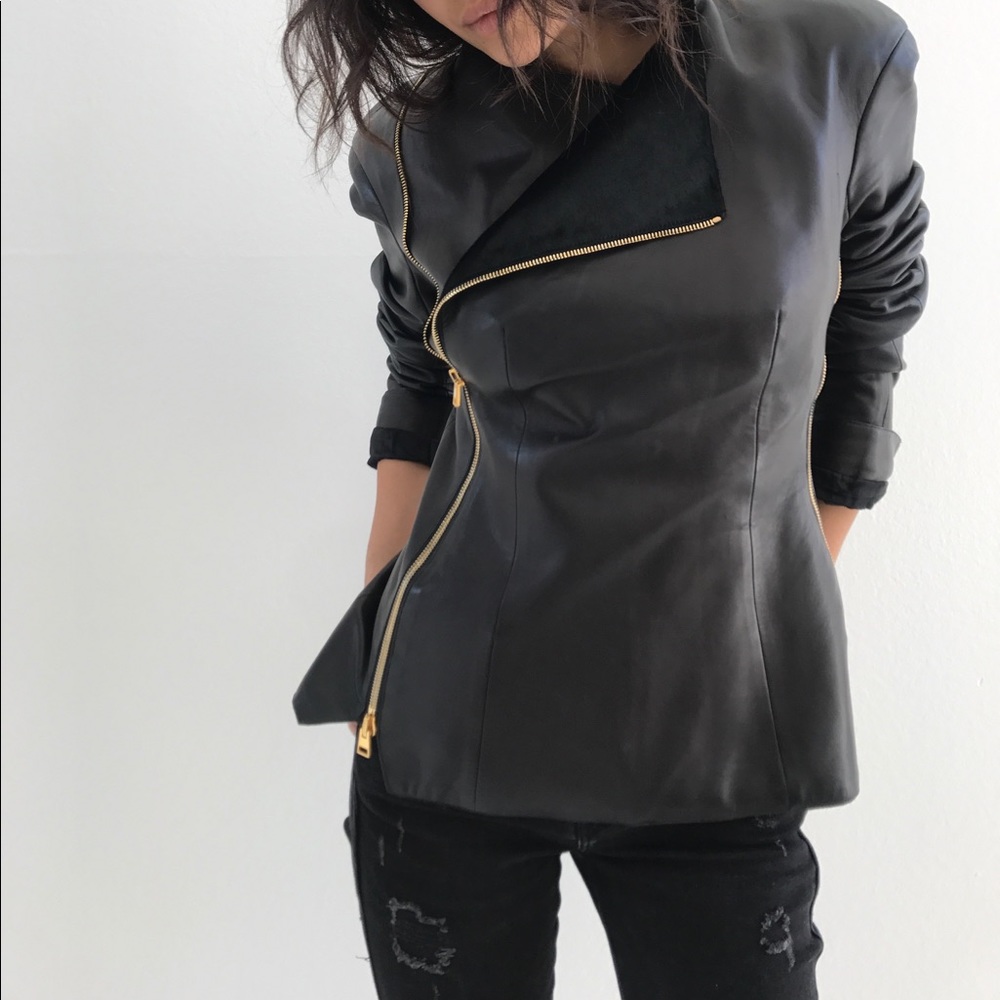 Tom Ford leather/pony power shoulder punk jaket