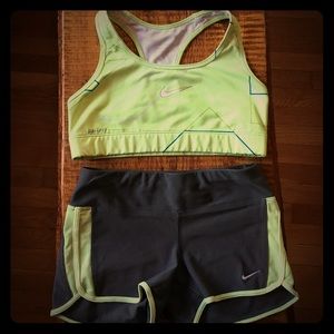 Nike matching sports bra and shorts