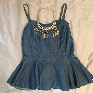 Denim peplum tank top adjustable straps