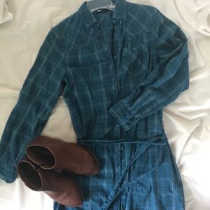 BDG Teal Plaid Button Down Tunic/Dress