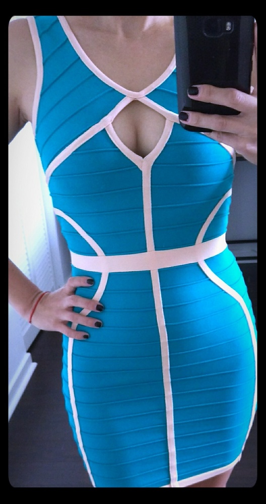 Bodicon dress teal and cream in color