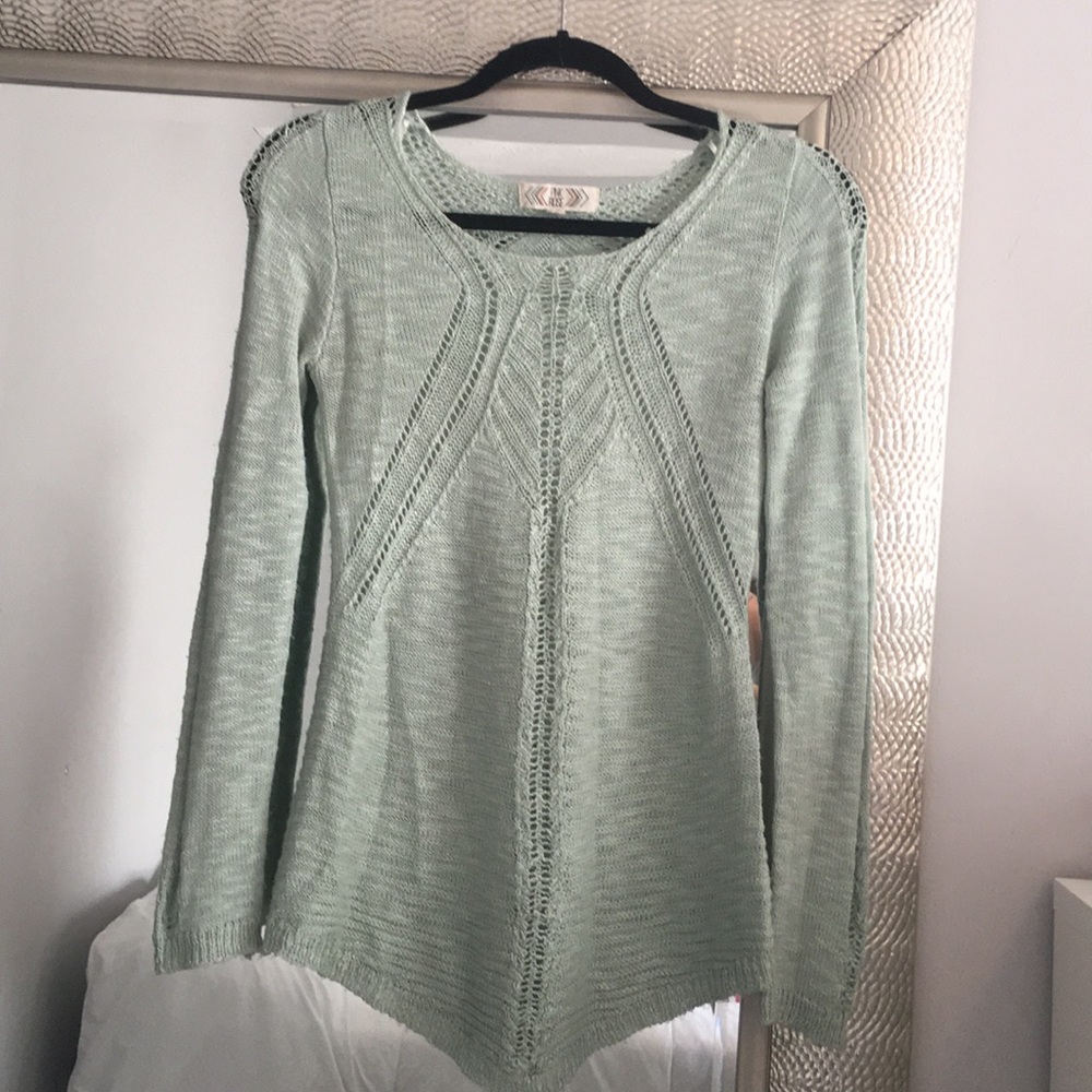 Seafoam green crochet sweater