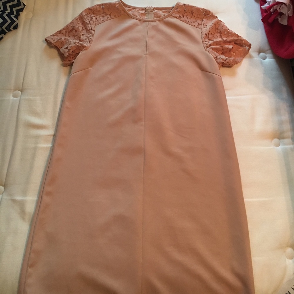 Nude shift dress with lace details